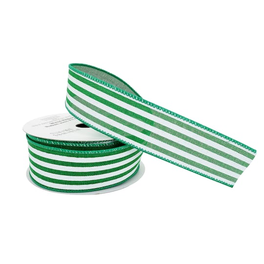 1.5" x 30ft. Stripe Faux Linen Wired Ribbon by Celebrate It™ Décor